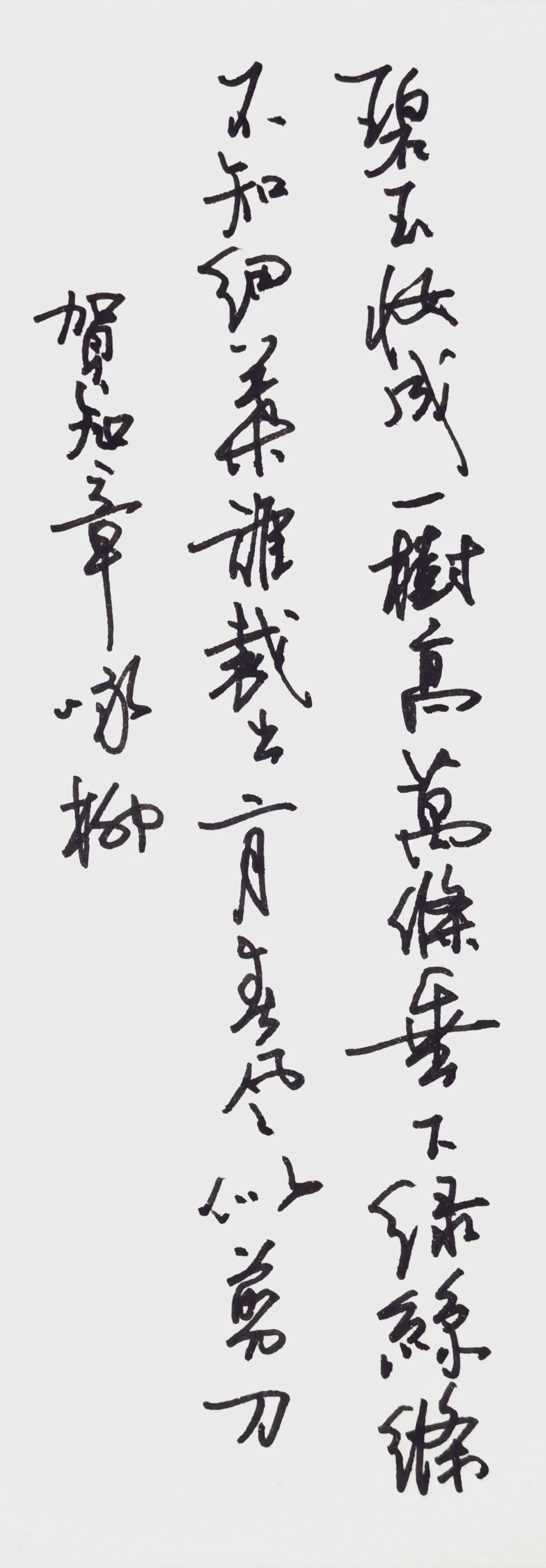 释文：贺知章《咏柳》碧玉妆成一树高，万条垂下绿丝绦。不知细叶谁裁出，二月春风