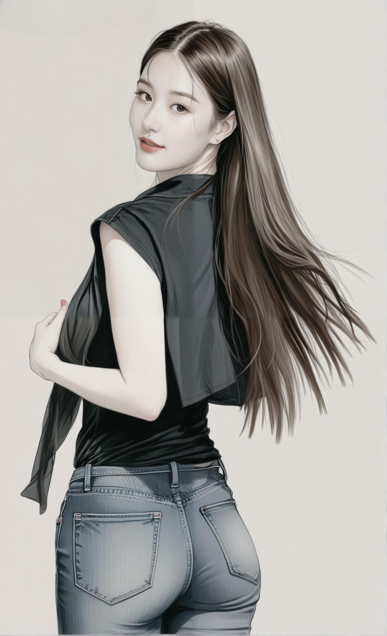 温柔甜美的少女，轻抚发丝，散发自然魅力。