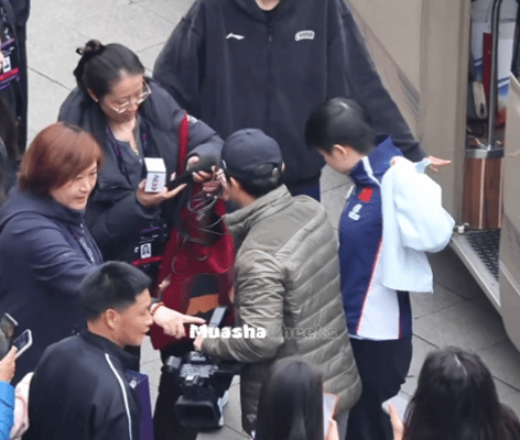 莎莎上车了又被cctv喊下来采访，ln工作人员还特意让莎莎穿上了新外套推广。