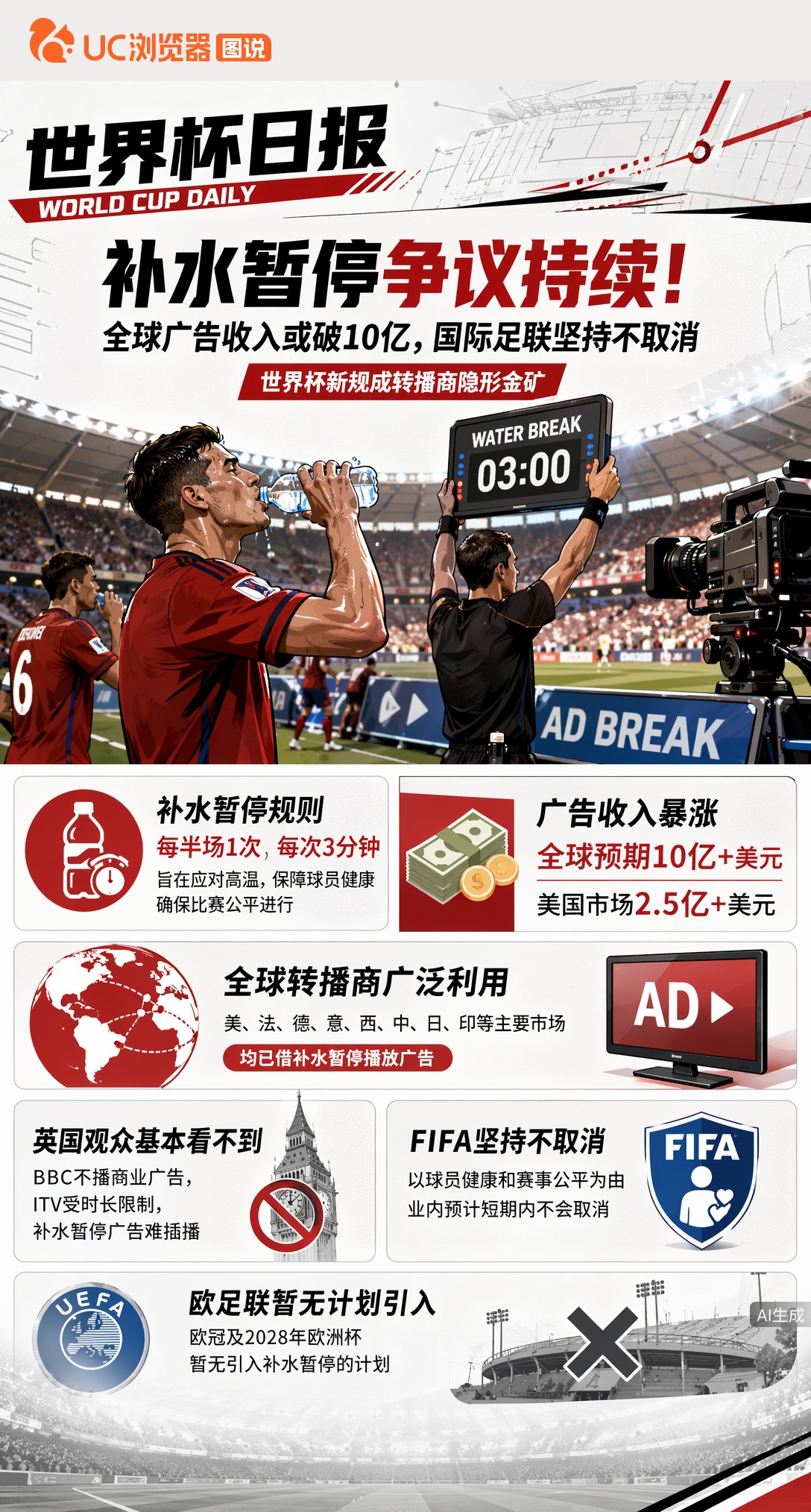 补水暂停争议持续！全球广告收入或破10亿，国际足联坚持不取消