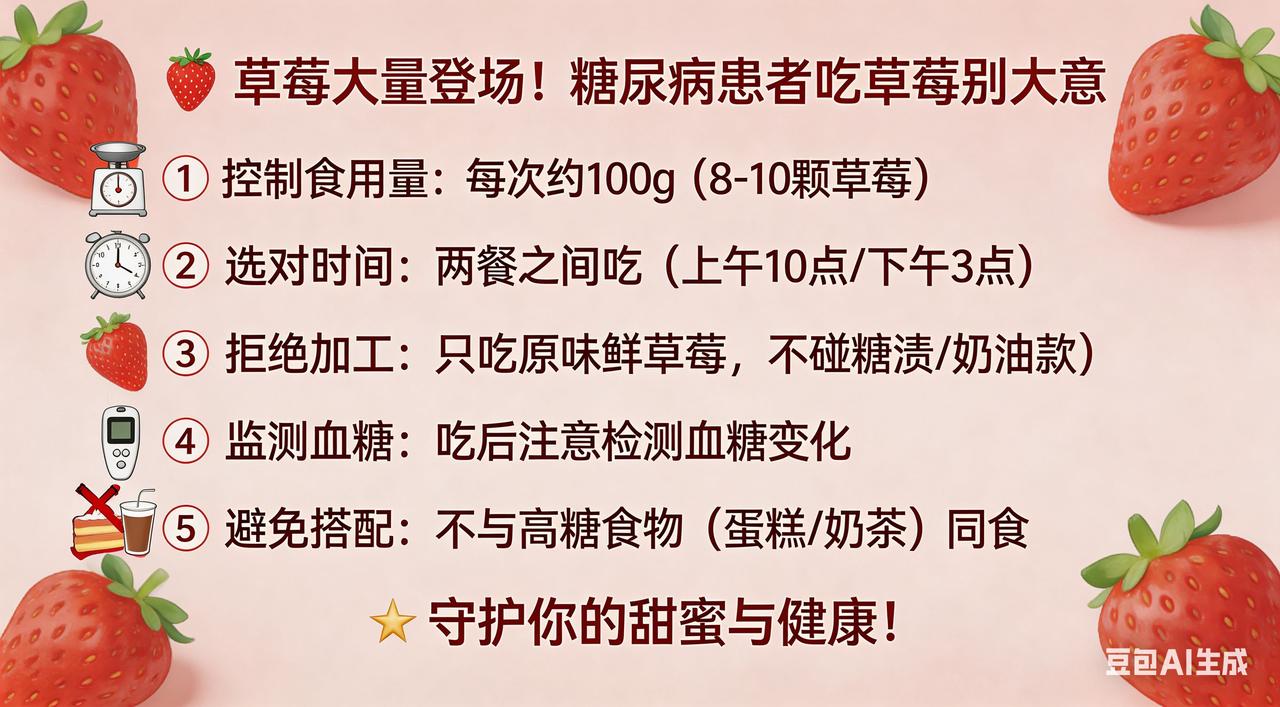 草莓大量登场，糖尿病患者吃草莓别大意，5个要点守护你的甜蜜与健康！草莓大量上市