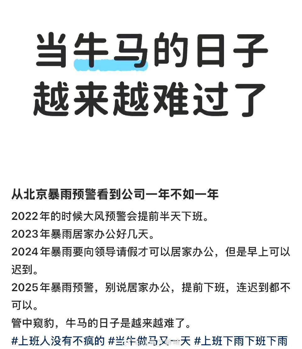 网友，从北京暴雨预警看到公司一年不如一年​