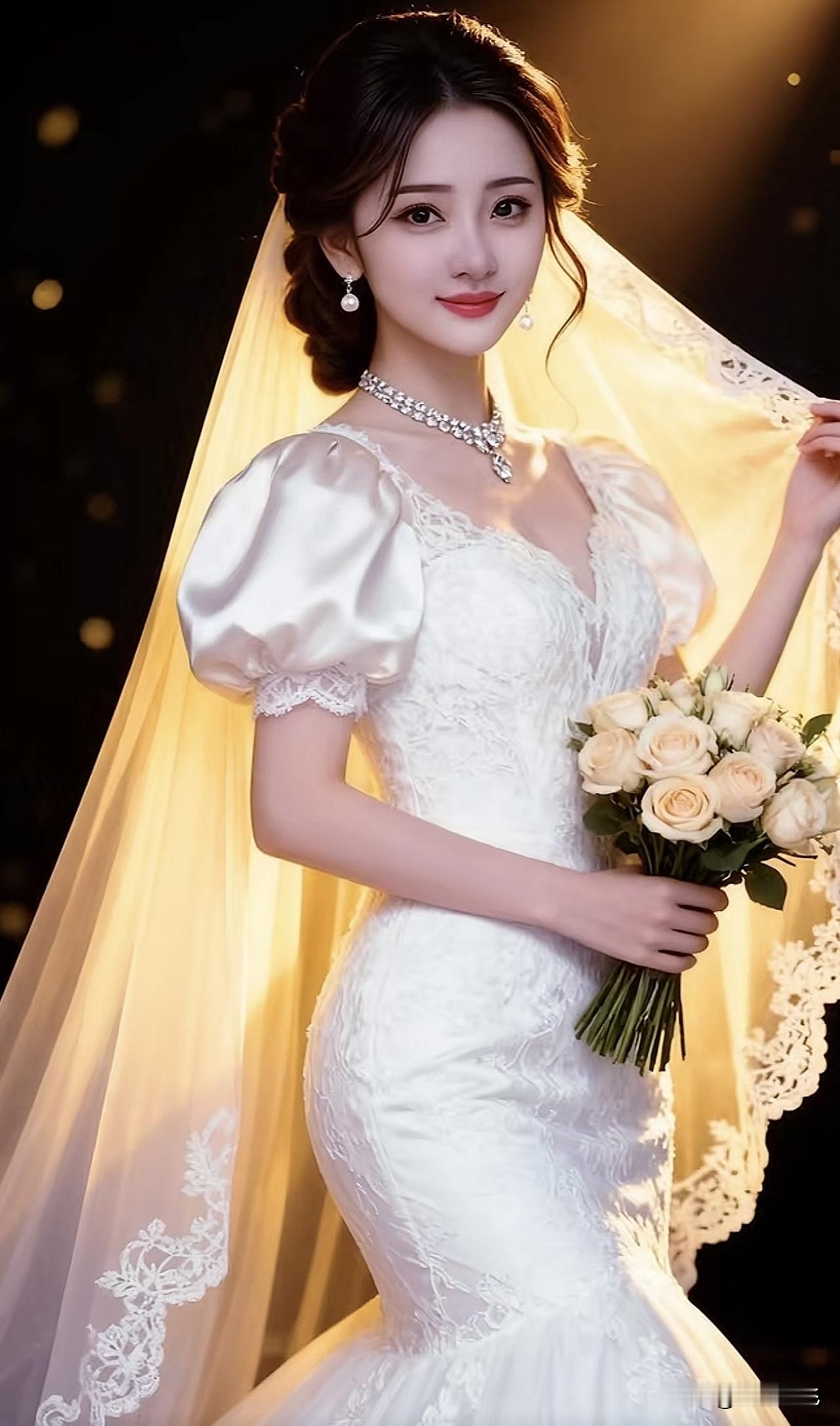 梦幻婚纱照，优雅的新娘，手捧玫瑰，幸福满满！💍🌹唯美婚纱婚庆梦幻婚礼照婚