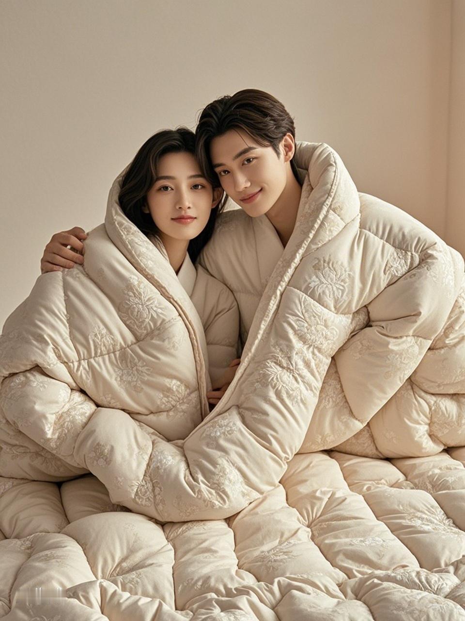 “全国夫妻睡觉统一定律”夫妻合盖一张被，说明感情很珍贵。老公搂着老婆睡，不是