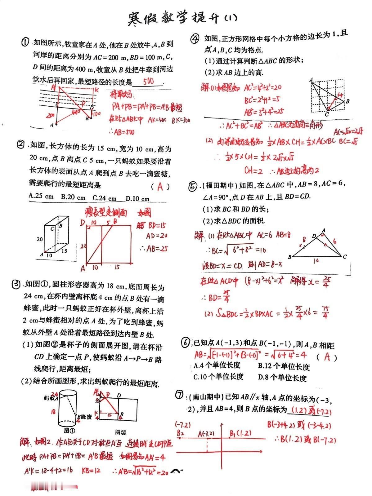 八年级数学寒假精品题，适合数学基础中等偏上的学生，后面有题目可打印，