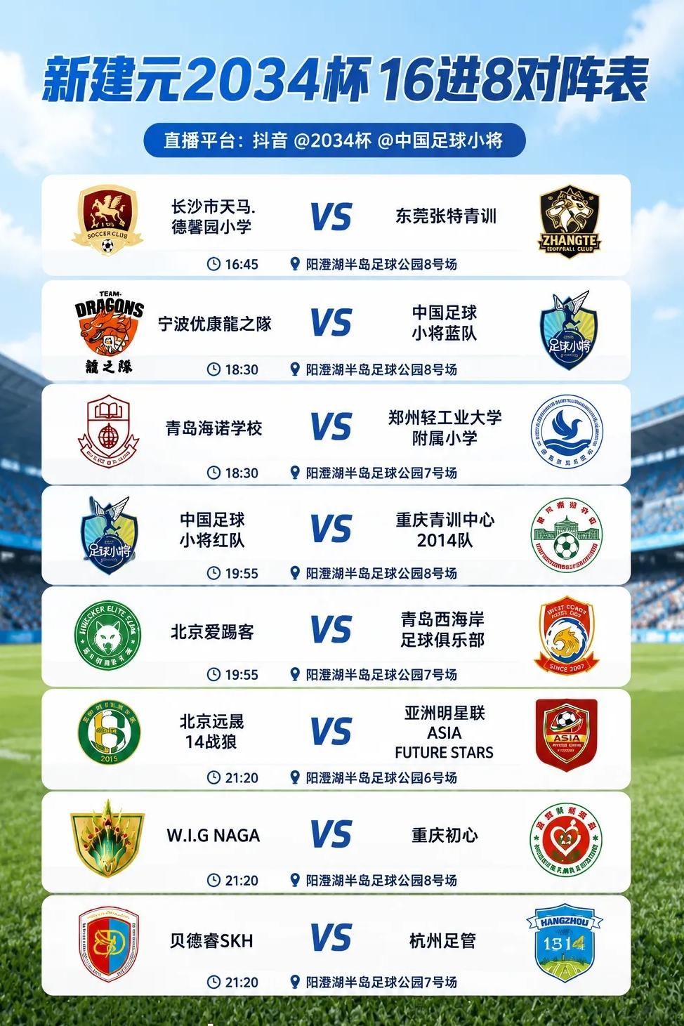 2034杯16进8赛程出炉！中国足球小将红队和蓝队都抽到上签，避开了强队。重庆初