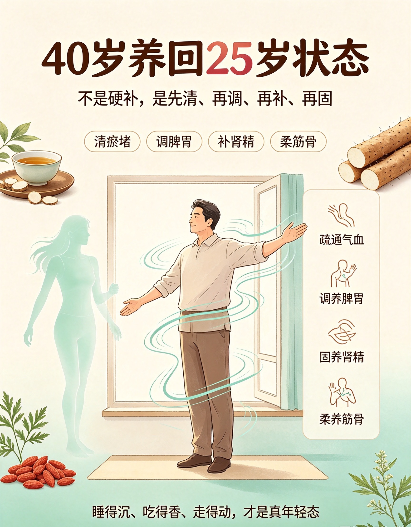 人到40最扎心的感受：不是年纪大，是身体“垮”得快。熬一次夜缓三天，走久点腰腿酸，吃点凉的就腹胀，连