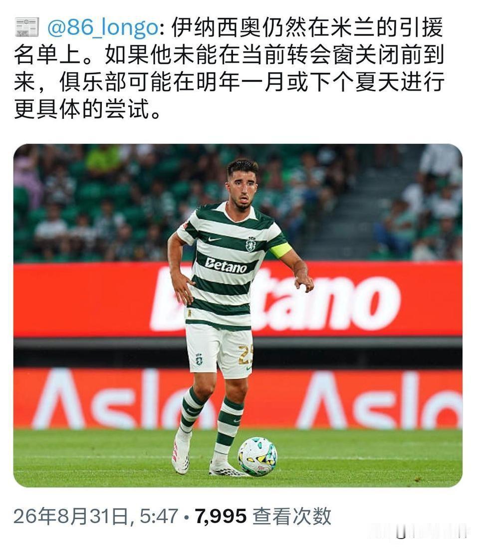 贡萨洛·伊纳西奥！贡萨洛·伊纳西奥一直都在米兰的转会名单之上，米兰俱乐部正在等待
