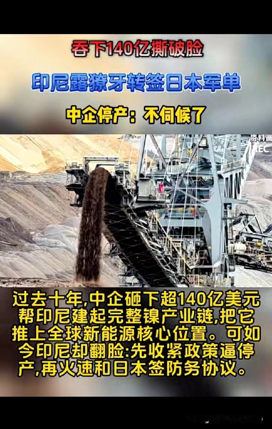 中国砸百亿喂大的白眼狼！转头就扑进日本怀里！中国砸百亿把印尼镍矿从荒山变金山