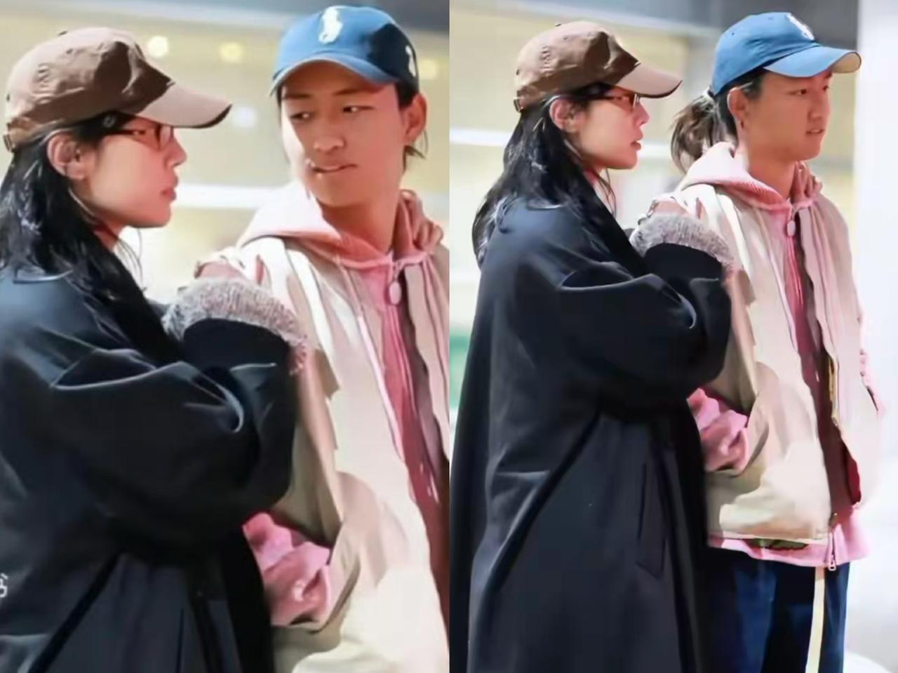 大家发现没有，白百合与前夫陈羽凡的大儿子现身北京机场17岁元宝身穿粉色卫衣，扎