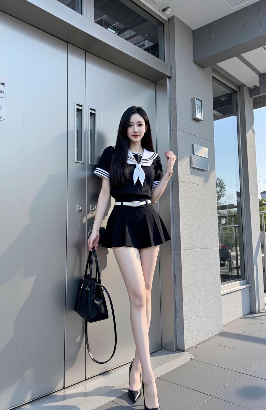 甜美日漫风女友，黑裙配白领，青春洋溢！