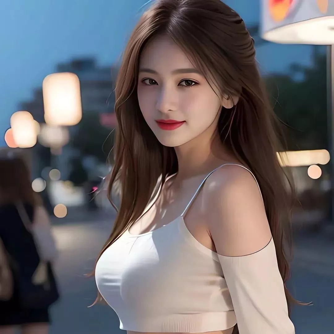 都市夜色中的迷人少女，优雅迷人