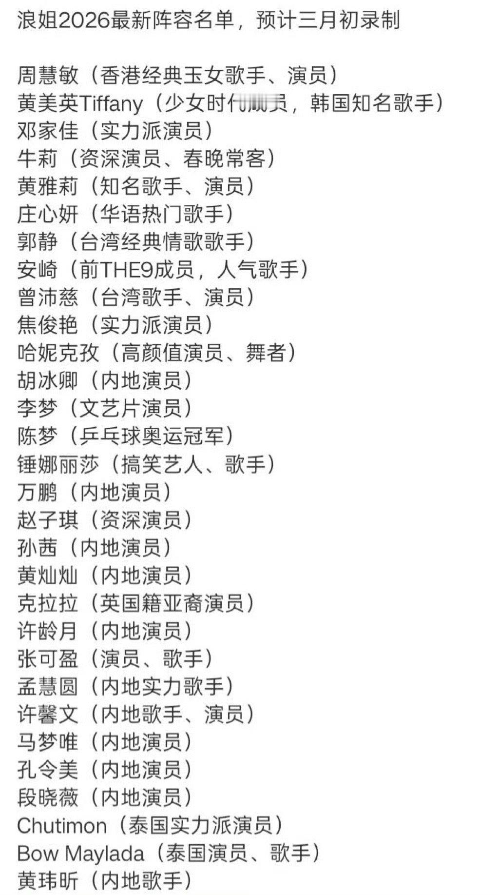 网传浪姐7参赛名单，你最期待哪位姐姐