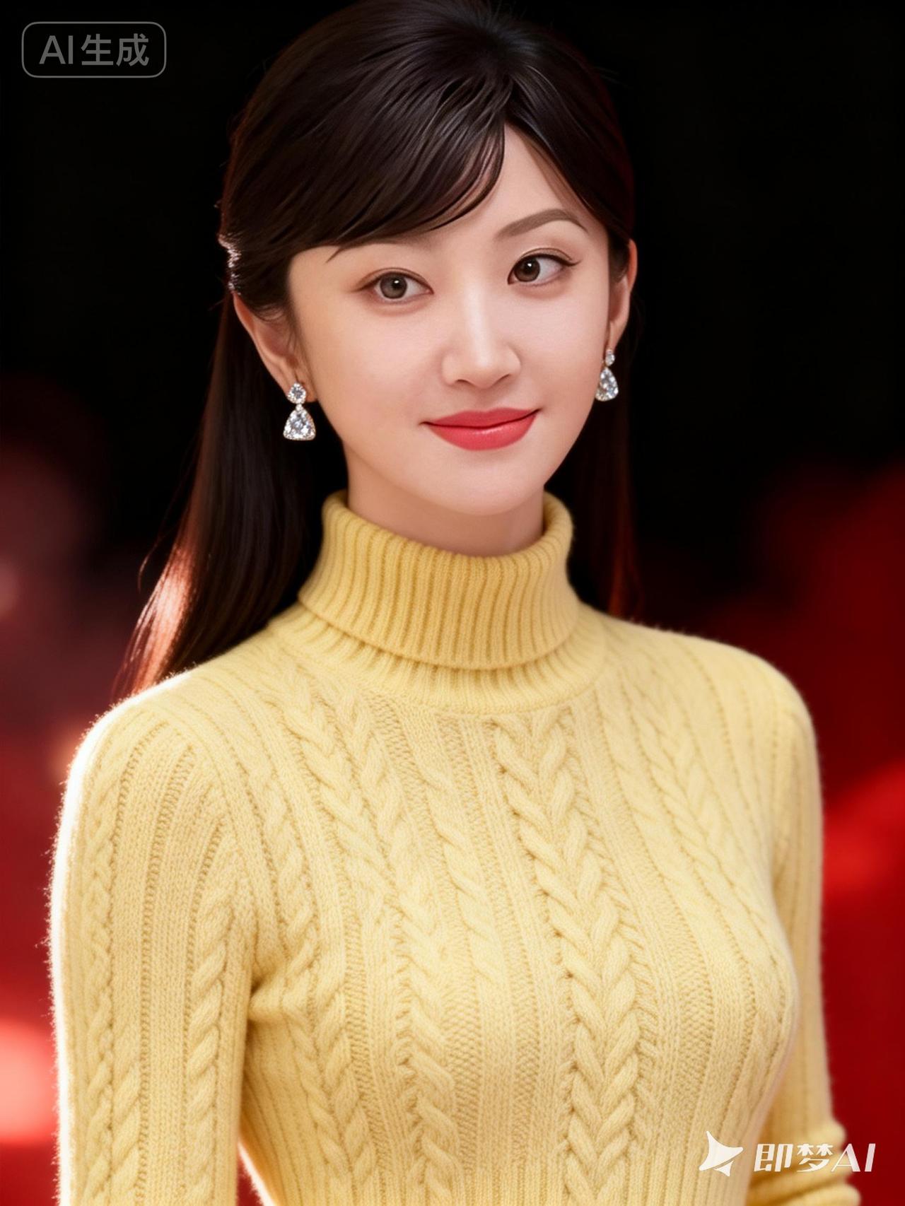 温柔甜美的冬日穿搭，暖黄色毛衣搭配珍珠耳环，尽显优雅气质！🌟✨