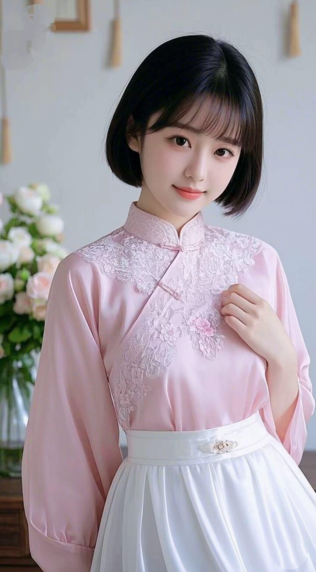 温柔粉嫩，甜美少女风，复古蕾丝旗袍，优雅气质，少女心爆棚！