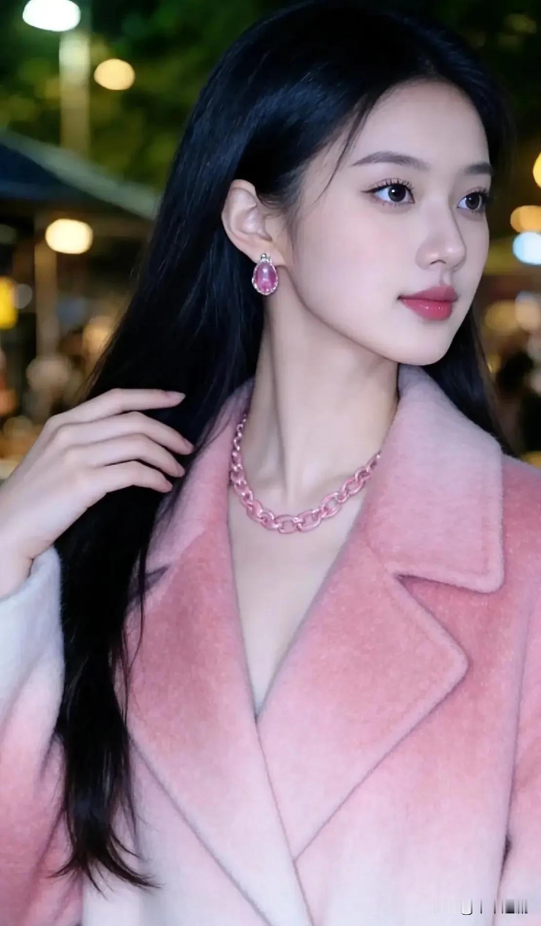 成熟稳重的美女你喜欢吗?夜色温柔，粉衣轻裹。在城市的流光里，一抹温柔的粉，