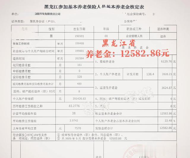 核定表中显示基本养老金由基础养老金、个人账户养老金，过渡性养老金三