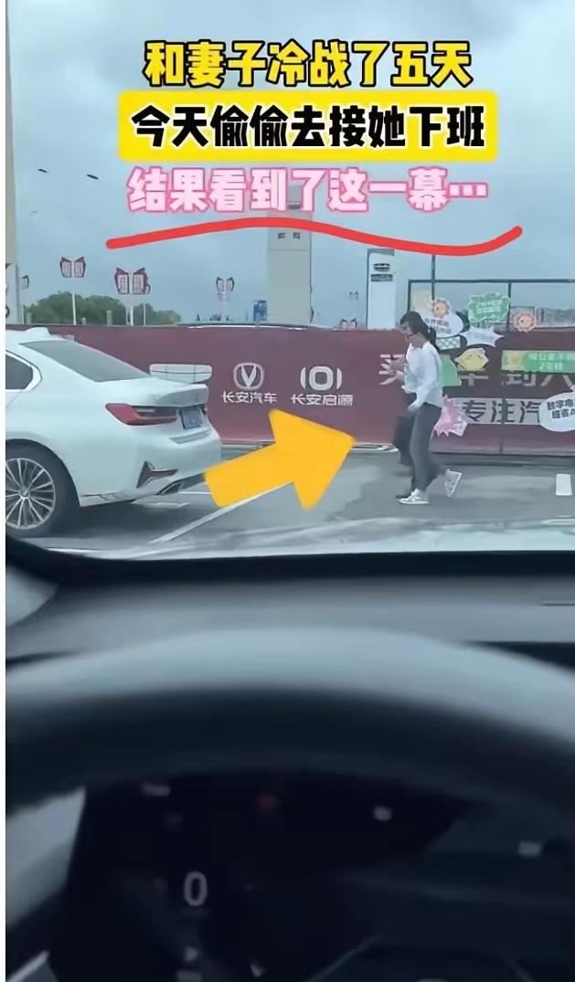 男子开车到老婆公司门口去接她下班回家，谁知道却让他看到了心灰意冷的一幕，原来妻子