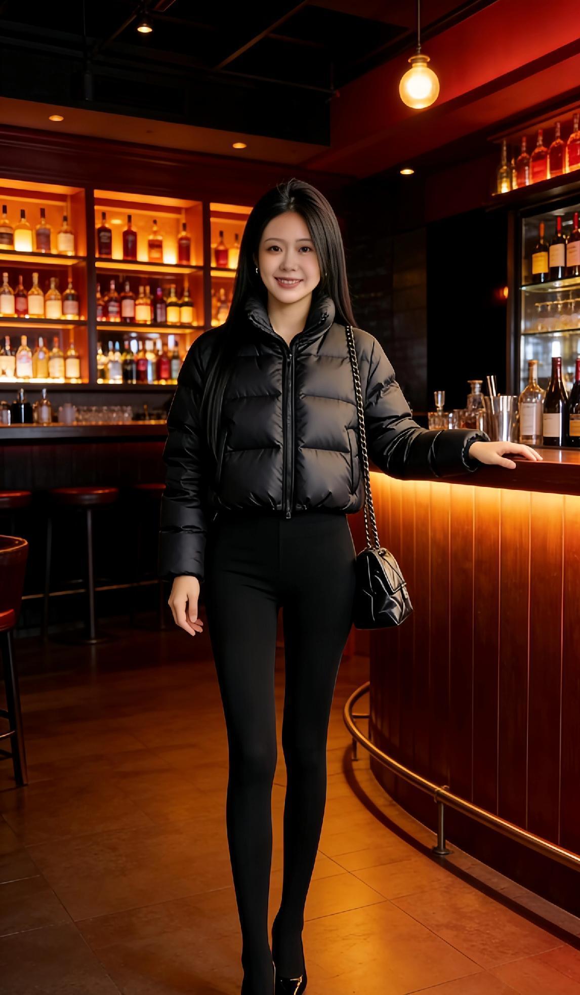 都市时尚夜生活，黑衣黑裤，酷炫酒吧风！🍷🌃