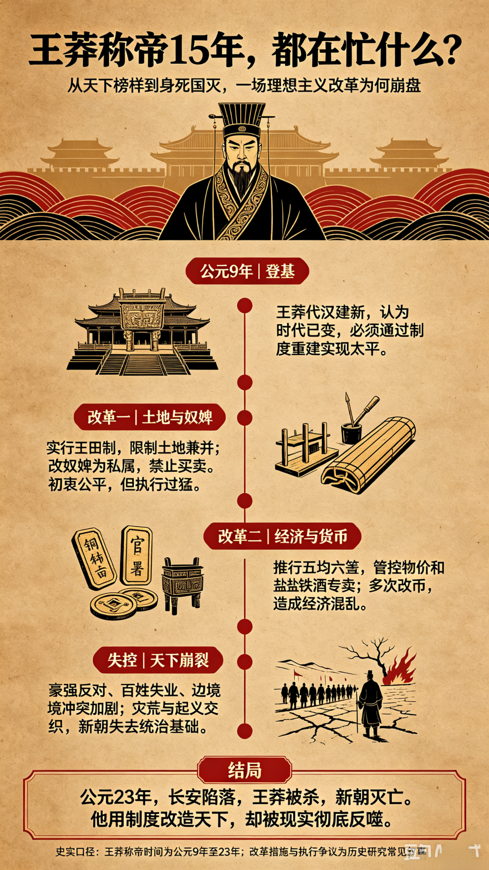 王莽称帝15年，一心想造盛世，为何最后落得万人唾弃？半生是万民敬仰的圣贤，半生是千夫所指的昏君，纵观