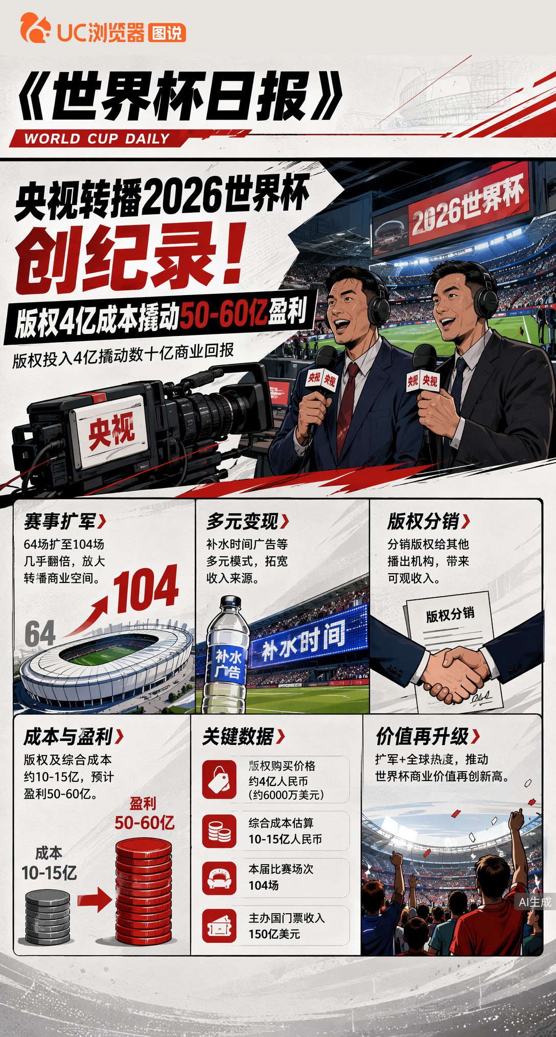 央视转播2026世界杯创纪录！版权4亿成本撬动50-60亿盈利