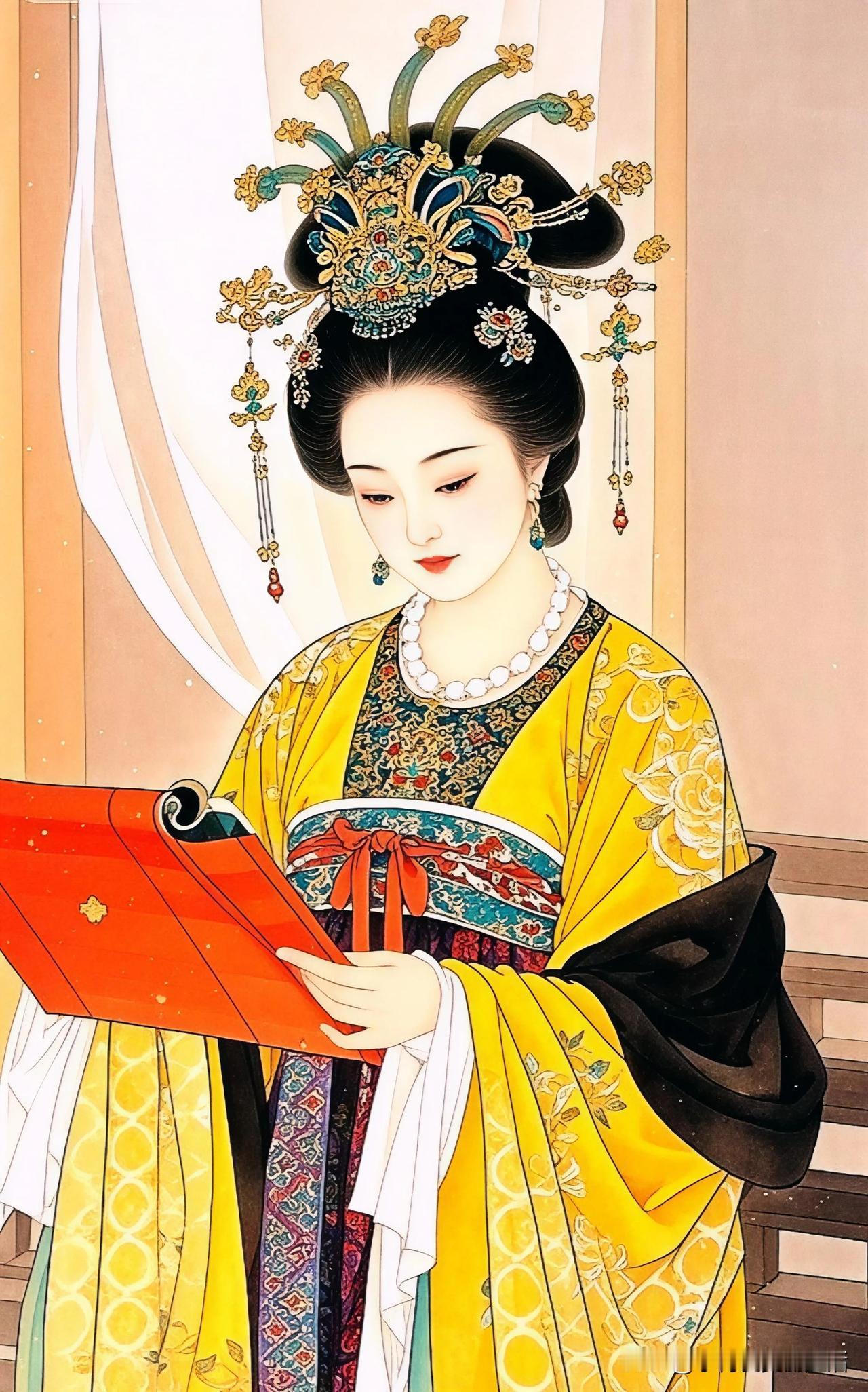 玉人捧书卷，金钗映华堂。感受国画的意境之美作品分享临摹画画分享一句赞美你