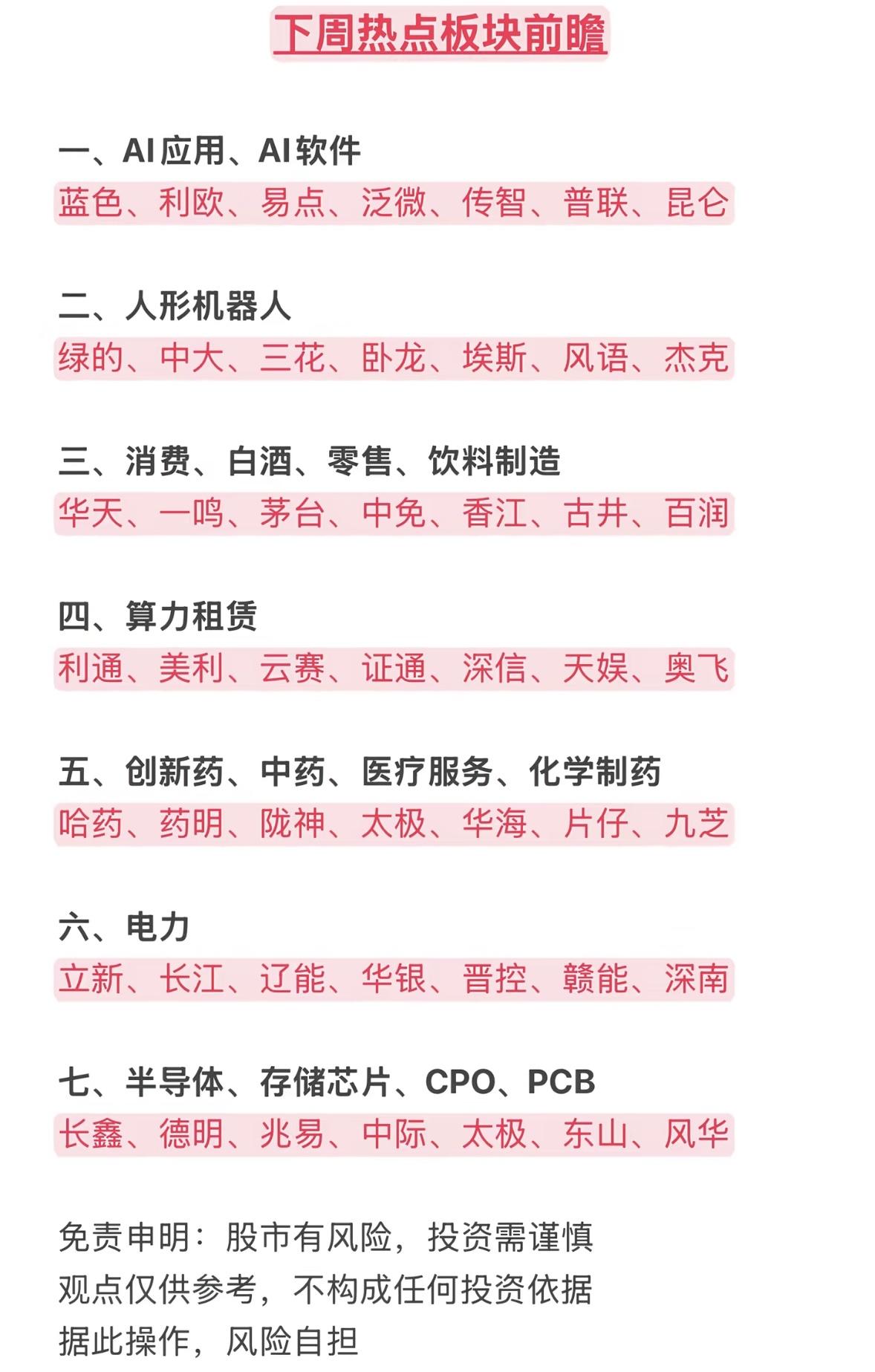 下周热点板块前瞻：AI、人形机器人、消费、算力租赁等下周热点板块可太有看头了