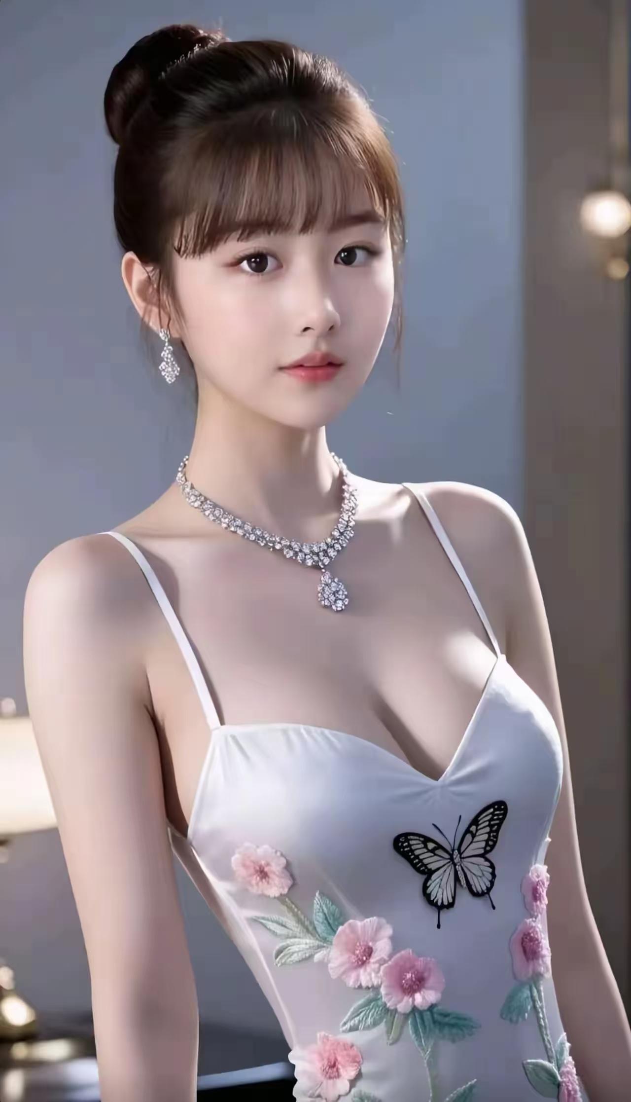 优雅白裙少女搭配翩翩起舞的蝴蝶，这画面简直是梦幻少女心的具象化。就像吴宣仪在舞台