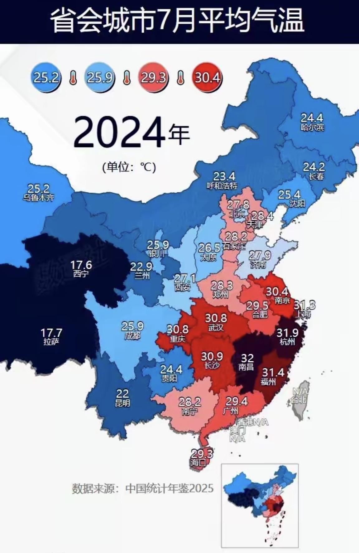 【省会城市7月平均气温，南昌、杭州、福州，排名前三甲】现在是7月份，暑假的开