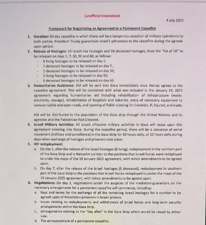 以色列与哈马斯即将谈判的一份停火协议泄露草案正在以色列媒体上流传。1.停火6