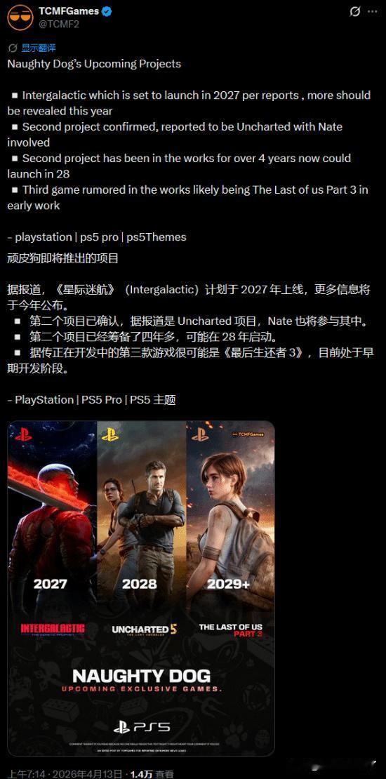 在一整个PS5世代当中，除了一些复刻、重制以及合集以外，顽皮狗几乎没有推出过一款