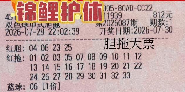 后区独蓝06，这是和大佬票撞号了，看来这一期后区06有点火啊！而且这张胆拖票，没