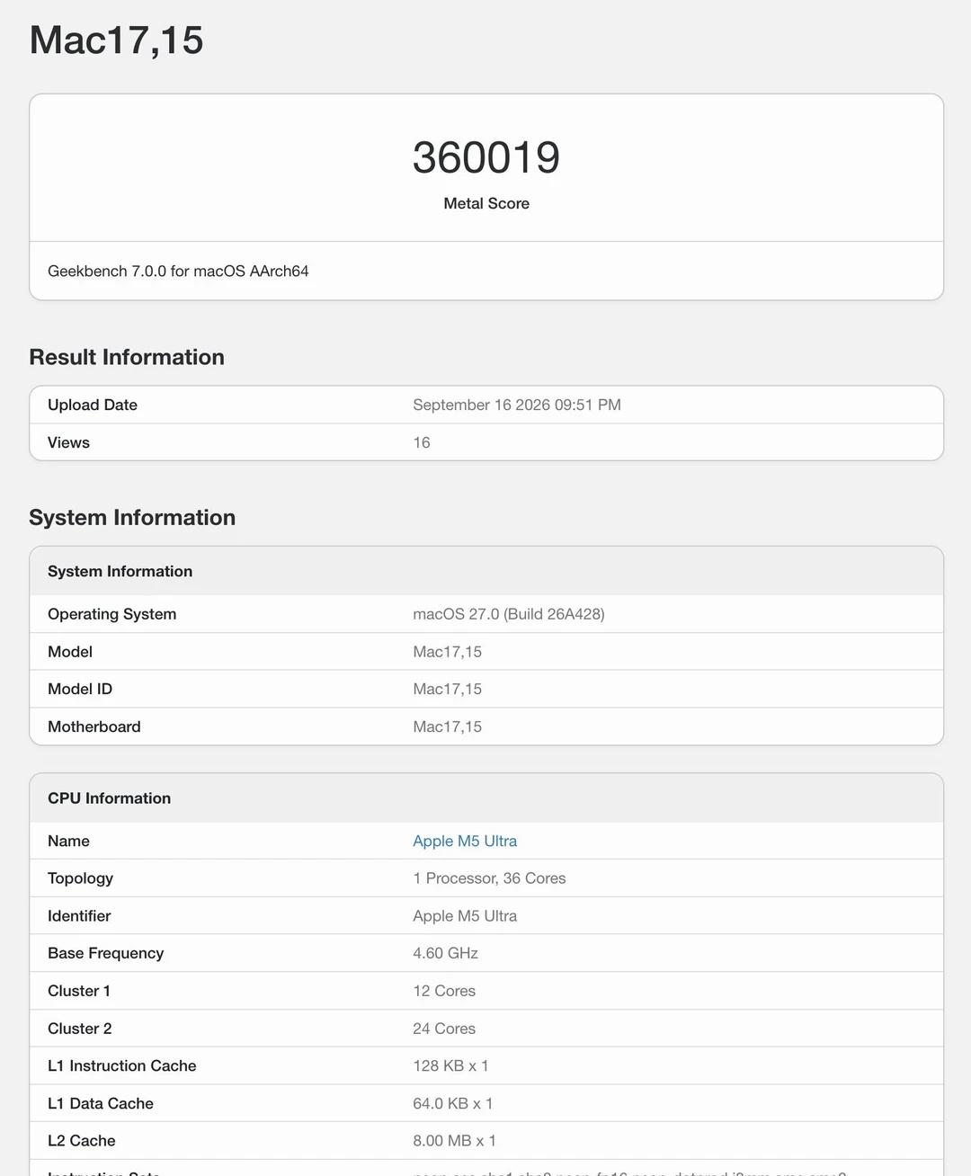 🤯AppleM5Ultra跑分泄露：GPU居然干翻了RTX509