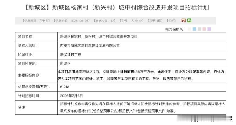 6.12亿砸下！西安新城区杨家村城改7月招标西安新城区城市更新再落一子！6月