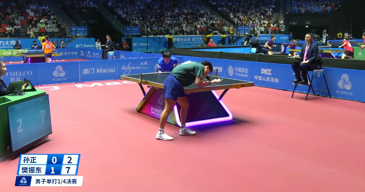 樊振东4:0赢了孙正。孙正还在用樊振东乒超的打法，就连发球，都是东哥常用的