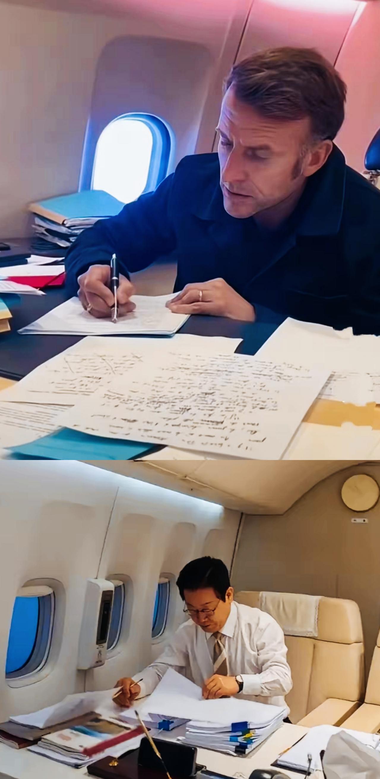 马克龙和李在明的专机上办公条件谁的更优越一些呢？马克龙和李在明在专机上办公时，