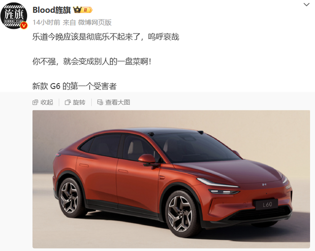 Blood旌旗: 乐道今晚应该彻底乐不起来了, 新款 G6 的第一个受害者