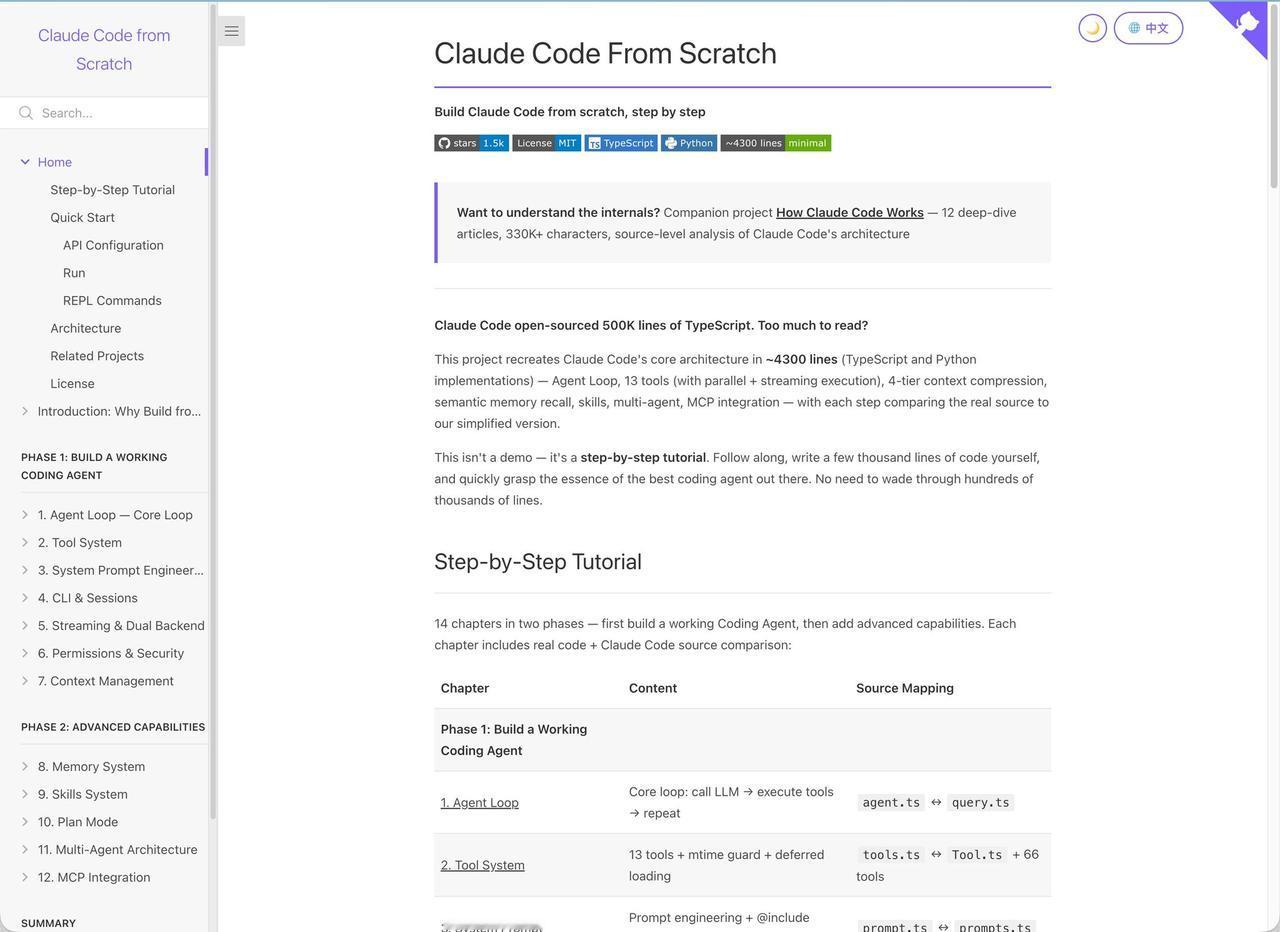 开源项目推荐：ClaudeCodeFromScratch这是一本学习