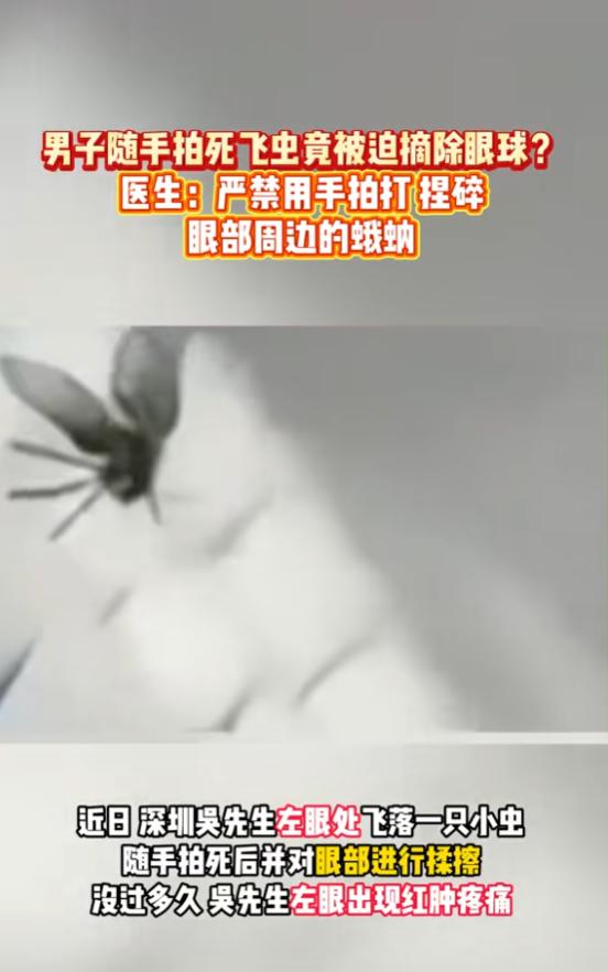 有一则深圳的过往真实案例值得大家警惕：广东深圳，一男子左眼飞落一只小虫，他随手拍