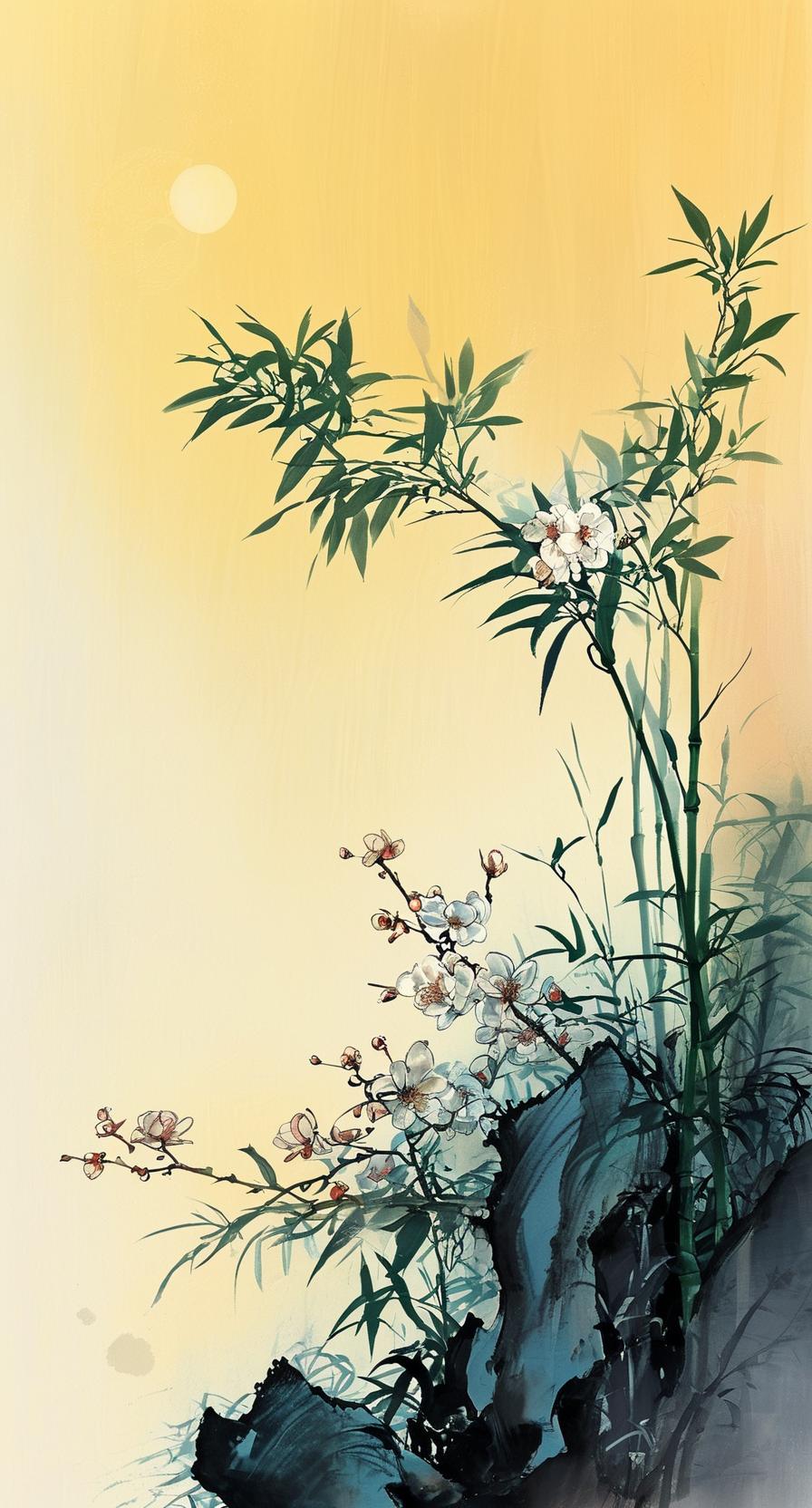 《咏四君子》【梅】破寒冰第一枝，暗香浮动的霜姿。【兰】生幽谷清如许，何必世人