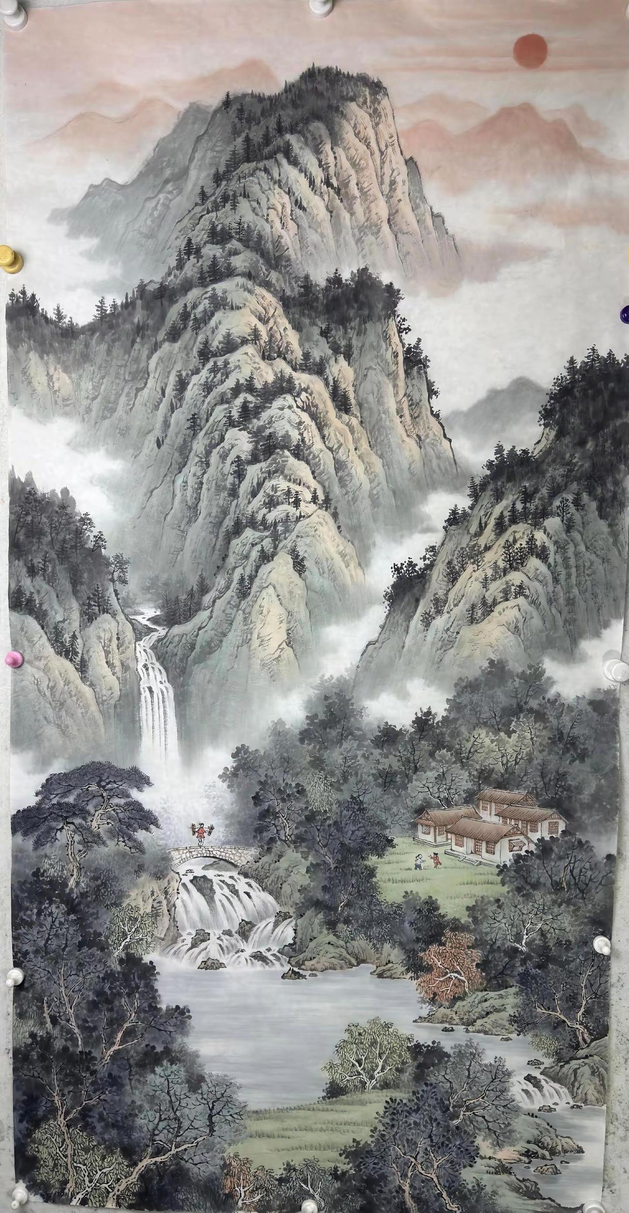 订制作品完成。四尺山水纯手绘山水画创作者中心创作灵感画山水