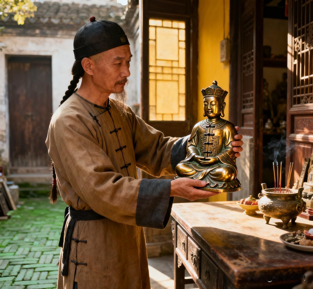 康熙年间，湖广有个叫朱方旦的人，妻子早逝后一心修道。一次他在旧货铺淘到一尊铜佛，