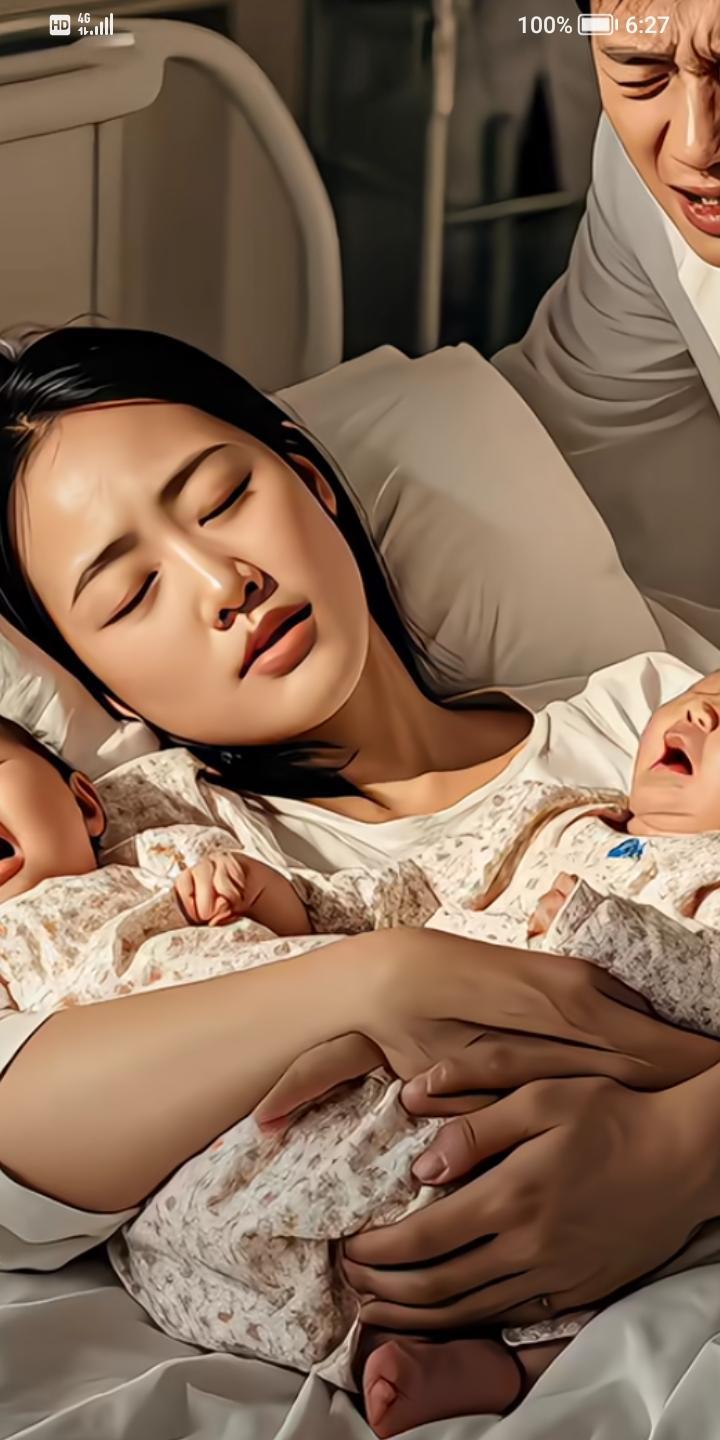 泪奔，妻子生完双胞胎后，不到两个小时，心梗突发，已经快不行了，丈夫把双胞胎姐妹抱