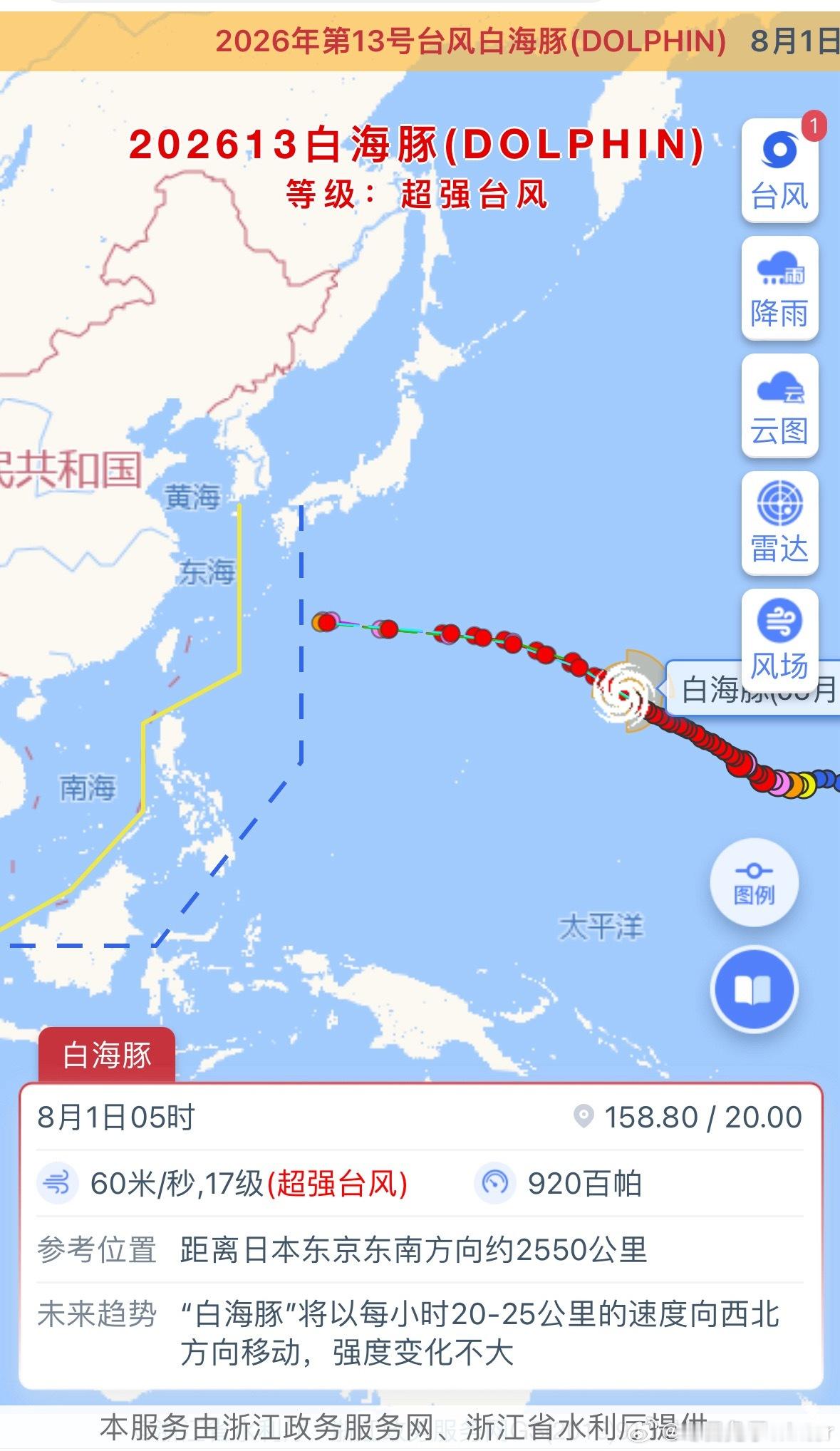 超强台风白海豚来了今年13号超强台风白海豚目前远在西北太平洋，维持17