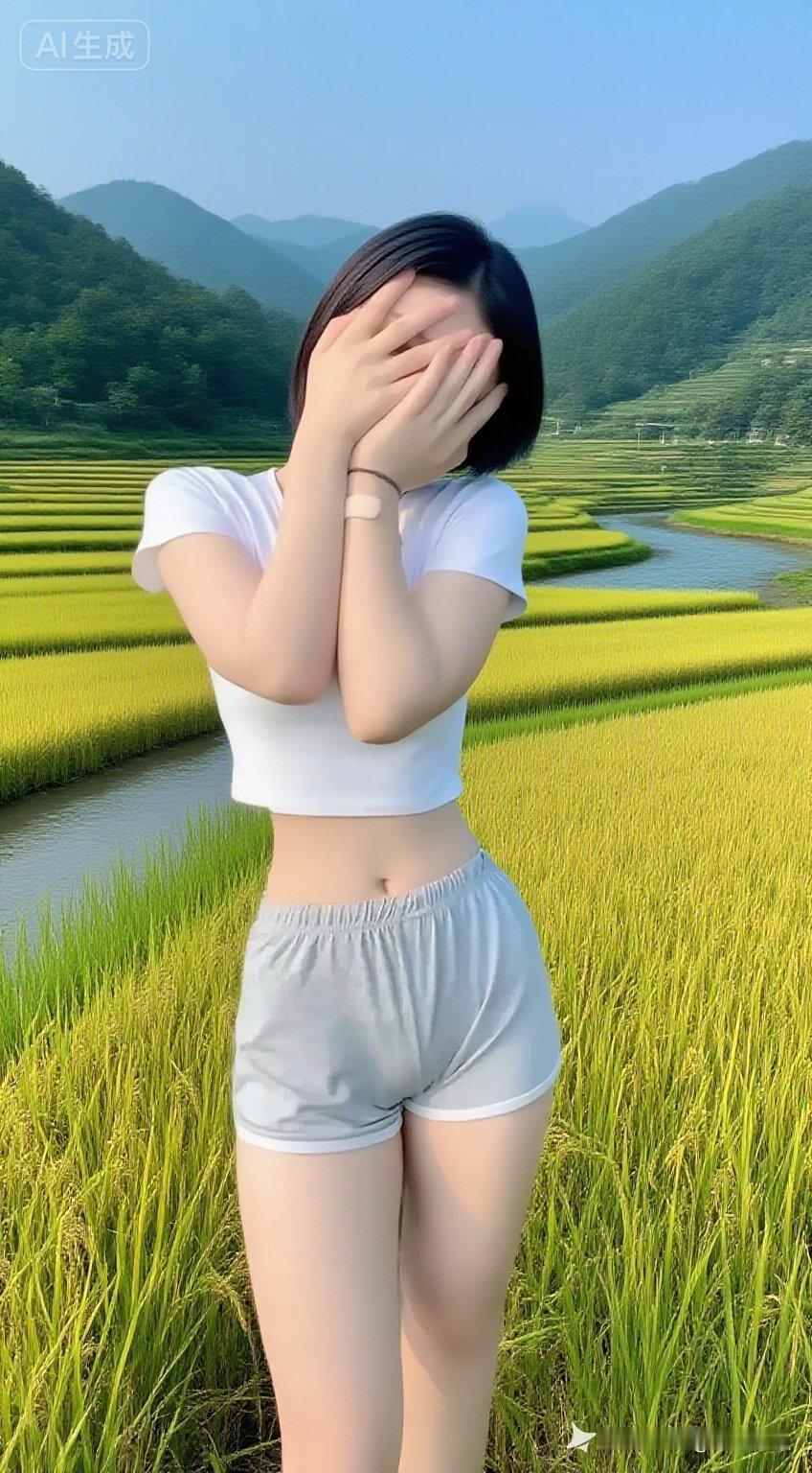 田园少女，稻田里的清新时光🌾💐