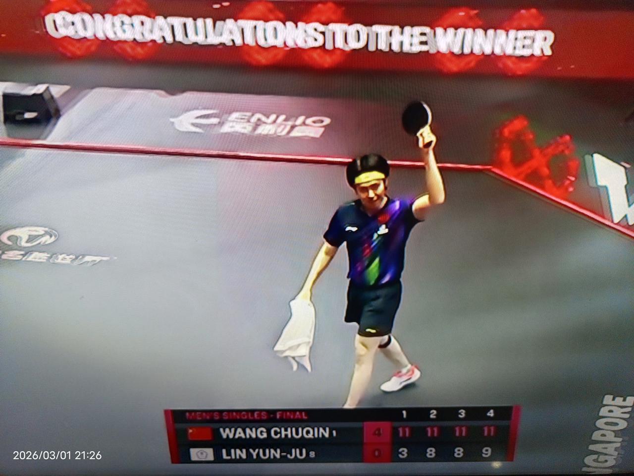 王楚钦对世界上现役外协男乒运动员已具有强大的威慑力。看了王楚钦这次在新加坡大满