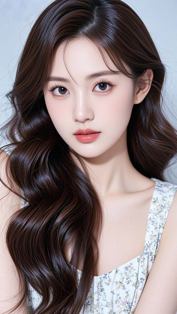 《柔风裹满春声》深棕长发如浸了晨露的丝缎，松松垂落时，发卷里裹着未散的春潮