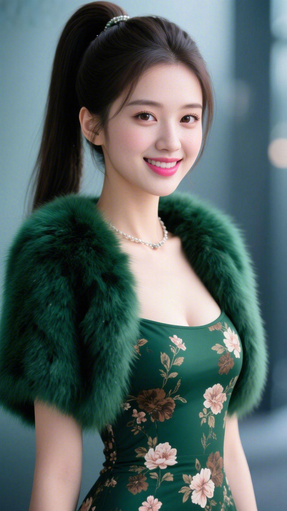 翠衣栖柔光浅调空间里漫着软光，她立在其中笑时，像把春深织进了翠色衣装中。