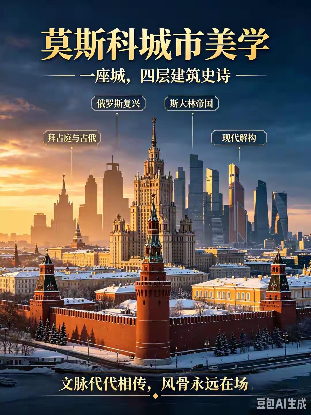莫斯科的城市美学，本身就是一部活的建筑史诗。从中世纪克里姆林宫的尖顶教堂，到新古