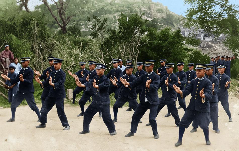 20世纪30年代，国民革命军进行传统武术训练的真实历史影像，拍摄于野外训练场。